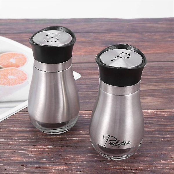 Salt- og pebersæt - Høj rustfrit stål med glasbund og 4 tommer stand - 4 tommer x 6