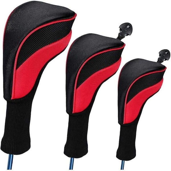 Black Golf Head Covers Driver 1 3 5 Fairway Woods Headcovers Long Neck 1680d Knit Head Covers
