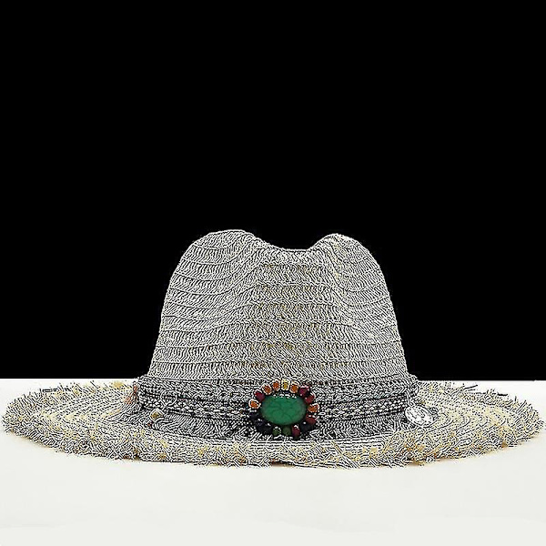 Evago Panamahattar Dam Kvinna Sommar Raffia Solhatt Man Kvinna Khaki Halm Smaragd Dekorera 2020 Ny Mode Män Jazzhatt beige