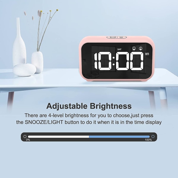 Digital klokke med lur-timer, snooze, batteridrevet og USB-lading med to alarmer