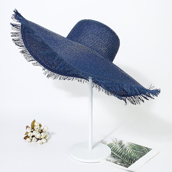 Unisex Sommarstrand Halmvävd Hatt Jazz Andningsbar Hatt Stor Brätte Keps White