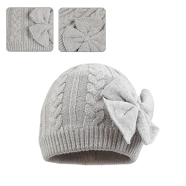 Tykke Strikket Huer Med Iøjnefaldende Sløjfe Vinterhue Balaclava Beanie Hat Gray