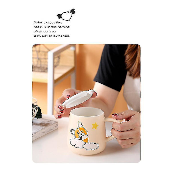 Tegneserie Mønster Corgi Keramik Kaffe Kops Låg Ske Yellow