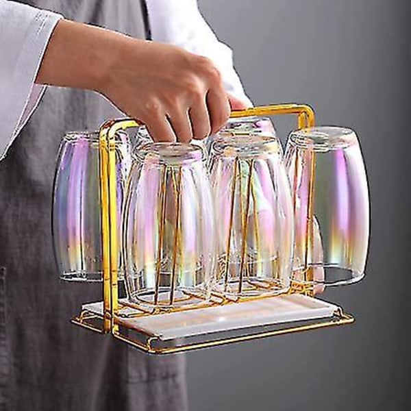 Gold Mugs Rack 6 Cup Drainer Stand Retro Cup Holder