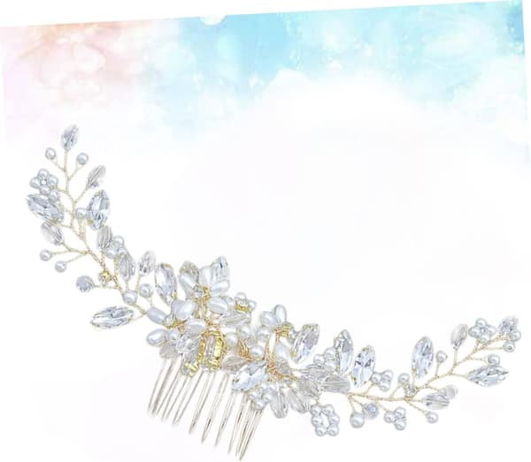 Perlehårkam for bryllup Brude Rhinestone Hårtilbehør Gull Elegant Kam for Brudefrisyre Bryllupsfotorekvisitter