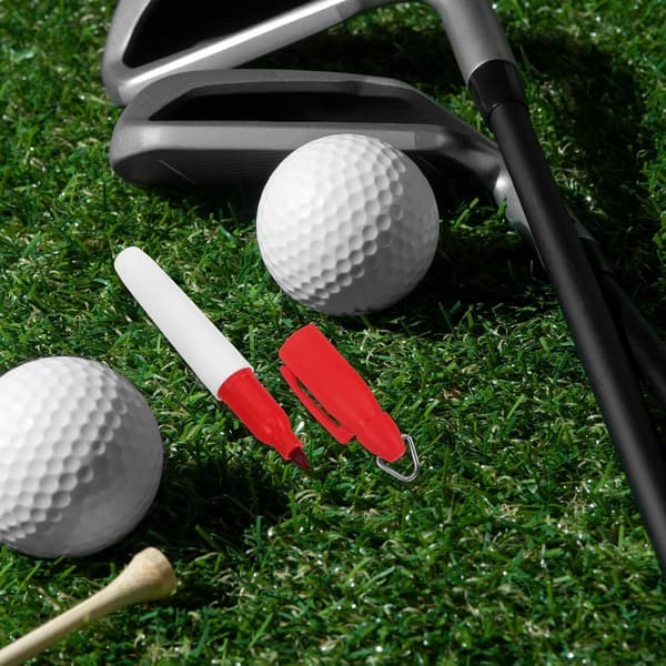6 stk. røde oliebaserede golfboldmarkørpenne med nøglering bærbare golfboldlinjetegningsværktøjer