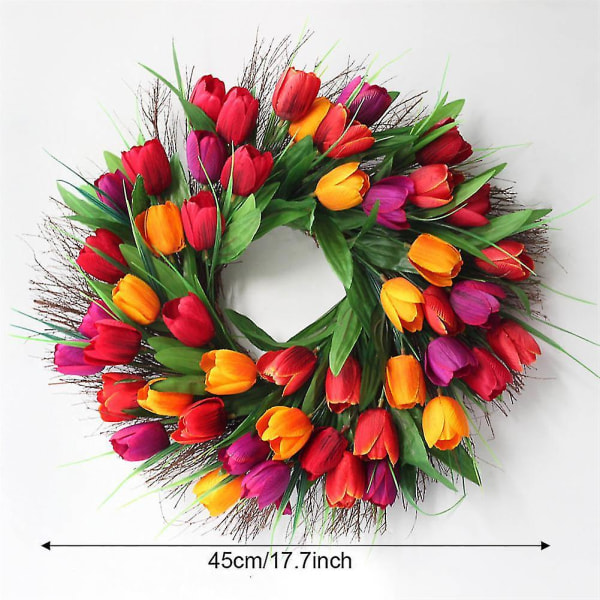 45cm Kunstig Tulipan Krans Forårsdør Vægflor Dekoration