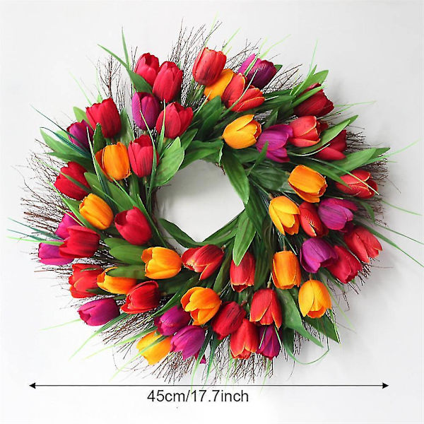 45cm Kunstig Tulipan Krans Vår Dør Vegg Blomsterdekor