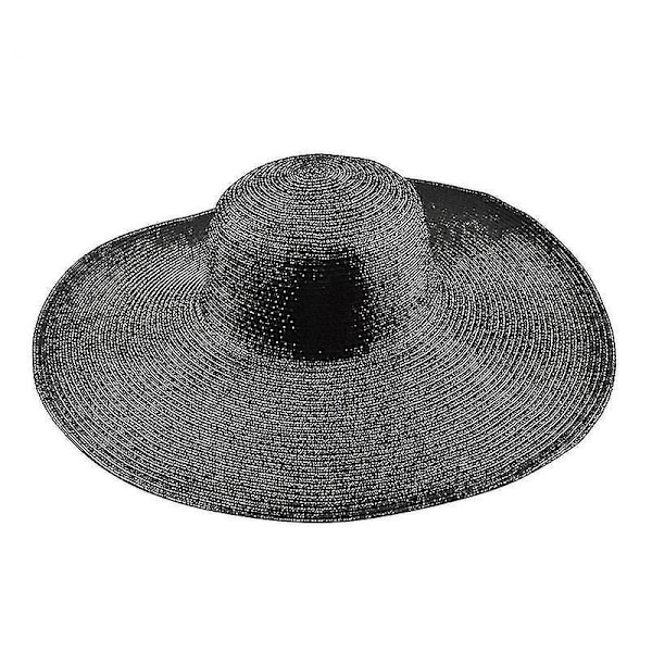 Solhatt for kvinner med bred brem, sommerhatt, sammenleggbar, rullbar, floppy strandhatt Black