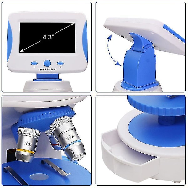 Bærbar 2000x Biologisk Mikroskop 4,3 Tommer HD Skjerm LED