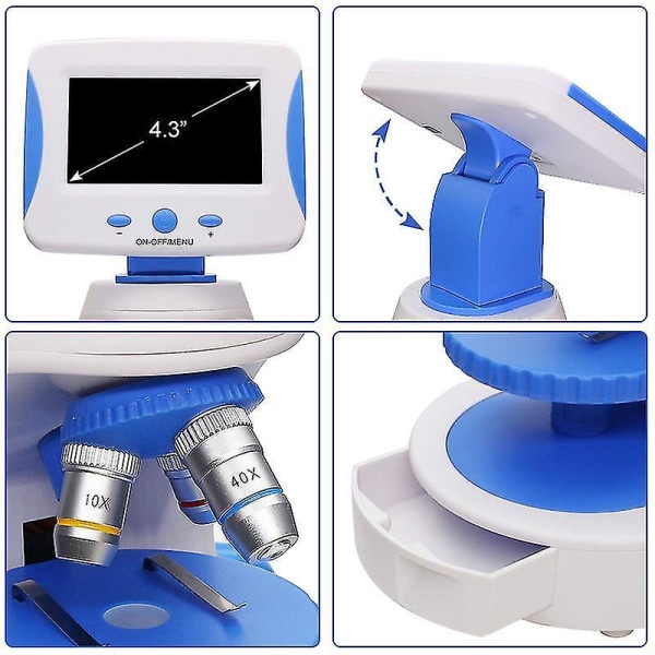 Kannettava 2000x biologinen mikroskooppi 4,3 tuuman HD-näyttö LED