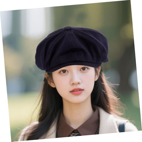 Fransk Beretthatt for kvinner Retro Malere Beret Cap Britisk Stil Dame Cap Tilbehør Mørkeblå
