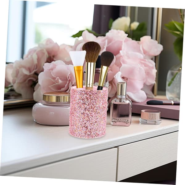 Glitter Bærbar Makeupbørste Organizer Etui Lille Pink Makeupbørste