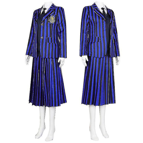 Addams Family Wednesday Kostym Skoluniform Nevermore College För Barn Kjol Dräkt Kids 130cm Full set 2