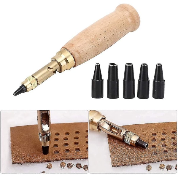 Læder stemplingsværktøj med 6 bits 1,5 mm-4 mm manuelt stemplingssæt til syning af læder Papercraft Stampi
