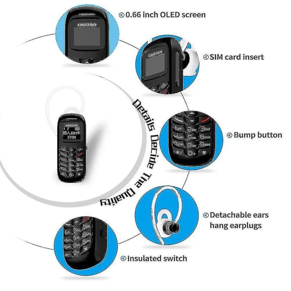 L8star Bm 70 Mini-telefon Bluetooth -mobiltelefoner Universal trådlösa hörlurar Mobiltelefonuppringare Gtstar Bm70 Super Small Gsm-telefon Black