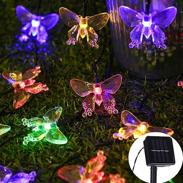 Solcellsdrivna LED-ljusslingor med fjäril 6,5m 30 LED-lampor Trädgårdsdekoration