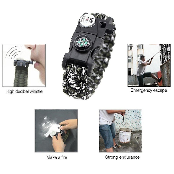 Emak 20-in-1 Vedenkestävä SOS LED -leiriytymis- ja vaellusranneke