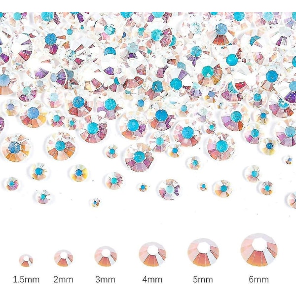 1000 stk Gjør-det-selv-krystaller Flatback Rhinestones 6 størrelser
