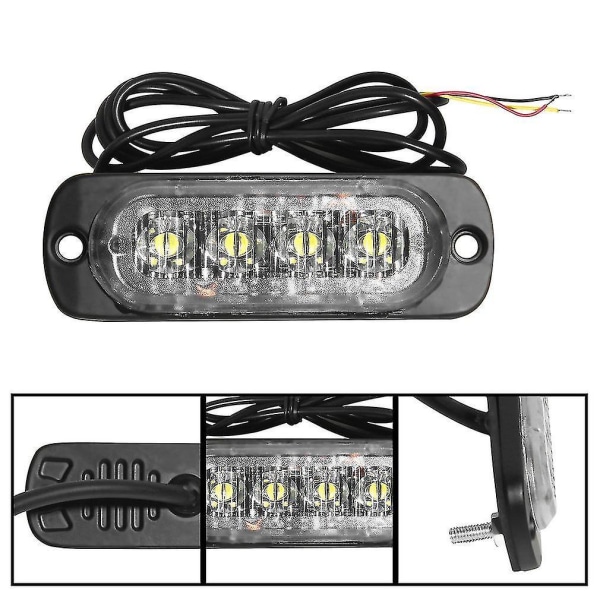 4 LED Bil Lastebil Strobe Blinklys Side Advarsel Forsiktighetslampe