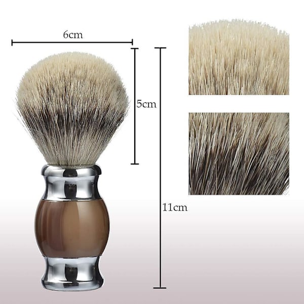 Barberskost i sterling sølv med håndtak i fin harpiks og base i rustfritt stål (brun)