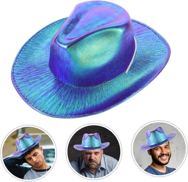 Iriserende cowboyhat til fest, glitrende fancy cowboyhat til karneval, lilla iriserende til Halloween