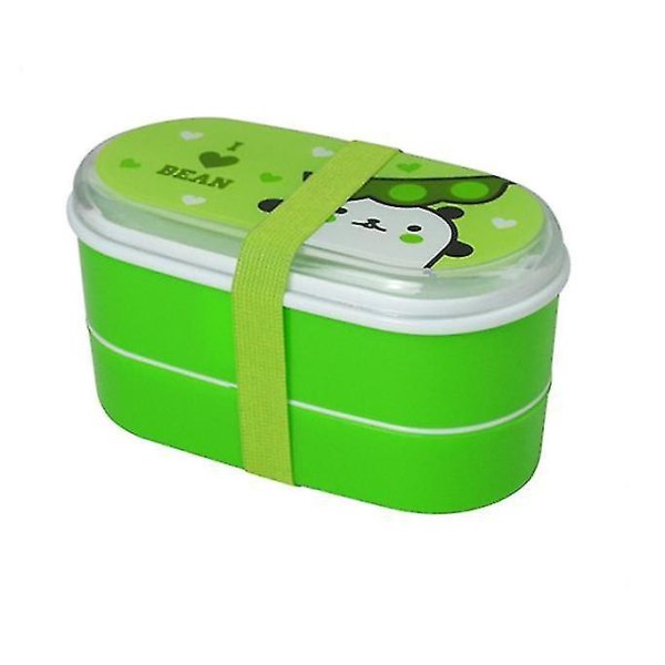 Cartoon Plastic Lunch Box 600ml Bento Cutlery Green