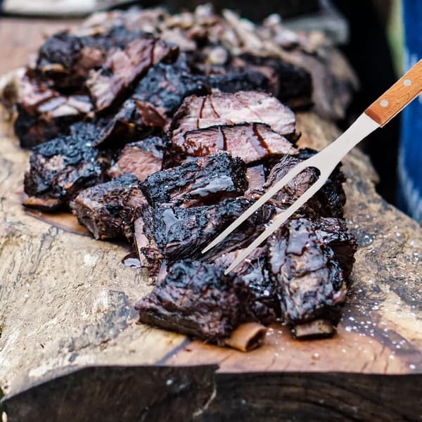 Grillgaffel i rustfritt stål med trehåndtak, multifunksjonell design, kokkegaffel