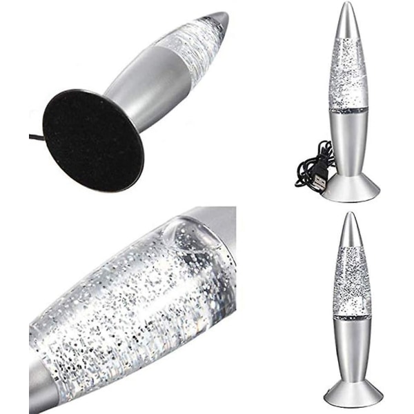 Glitter Lava Lampe LED Vintage Mini Nattelys Lampe Med USB Multifarget Skiftende Rakettlys