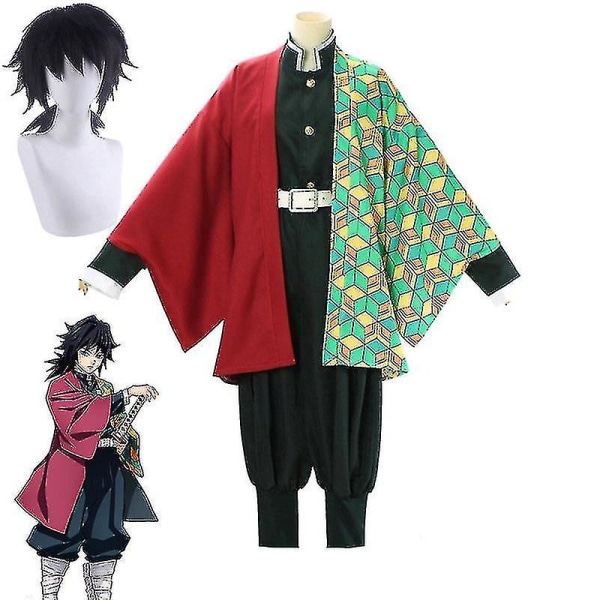 Anime Demon Slayer Kimetsu No Yaiba Kimono Uniform Tomioka Giyuu Kostume til Mænd Kvinder Børn With wig