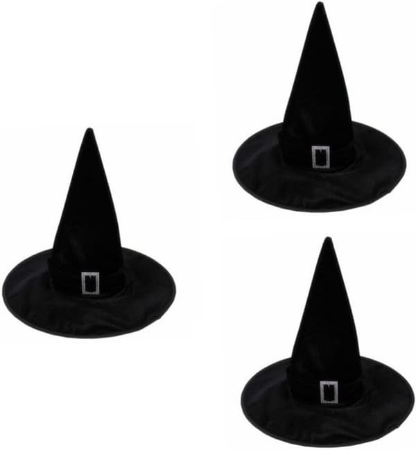 3 stk. heksehatt i velour for Halloween kostymefesttilbehør for gutter og jenter