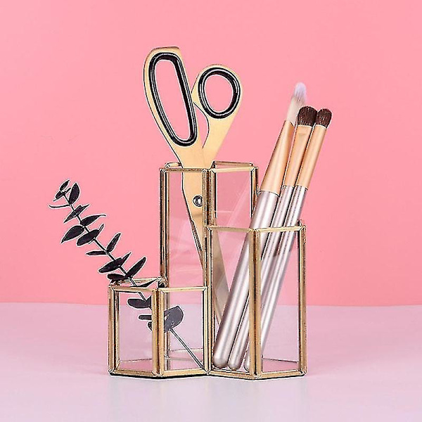 Glas Kobber Hexagon Penholder Makeup Pensel Æske Kontor
