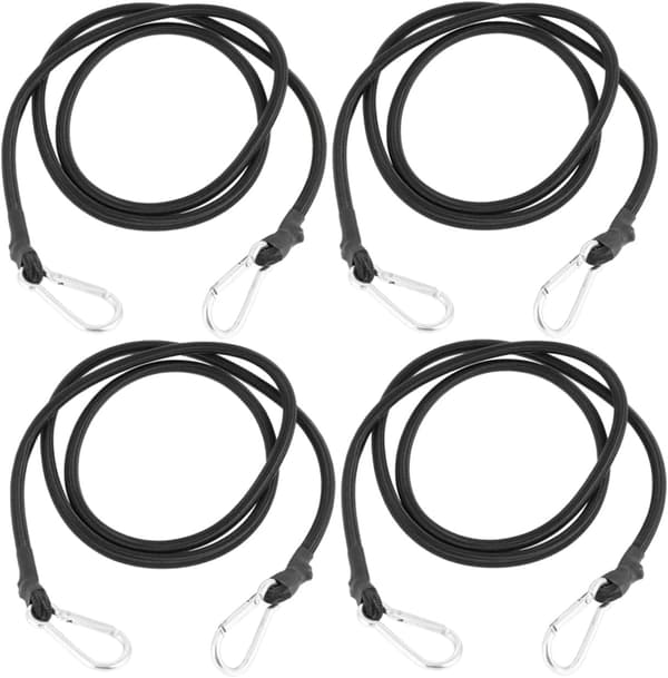 4 st elastiskt buntrep med karbinhakar, 1 m höghållfasta 2500d polyesterremmar