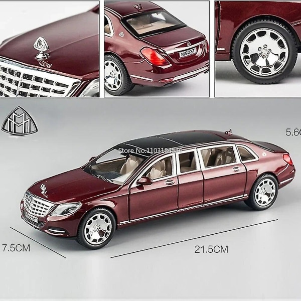 1/24 Maybach S600 Leksaksbil i Metall, Hög Simulation, Gjutna Metallleksaker, Modeller, Fordon för Pojkar, Barnkollektion, Presentbilar Red