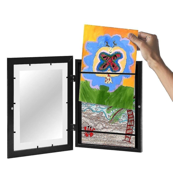 Lasten taidekehykset edestä auki helposti vaihdettavat taidekehykset piirustukset taideteokset kuvakehykset seinäpöydälle Display-yuhao Black