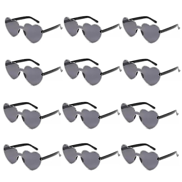 12 Par Hjärtformade Solglasögon, Kantlösa Hjärtglasögon Möhippa Solglasögon Transparenta Godisfärgade Hjärtformade Solglasögon För Kvinnor Tonåringar Festfavoriter Light Grey