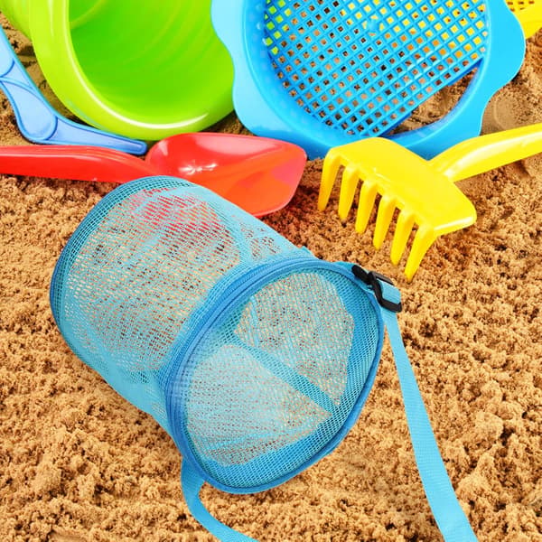 Strandveske med stor kapasitet, nettingbøtte, utendørs sandoppbevaring, solid pustende design