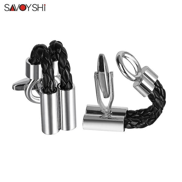 Savoyshi Leather Link Cufflinks Men Business Gift