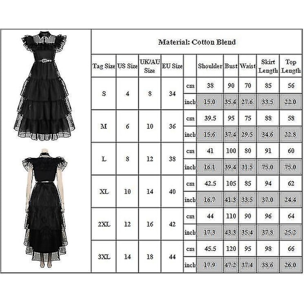 Kvinders Wednesday Addams Kostume Sæt - Gotisk Mesh Kjole XL Without Wig