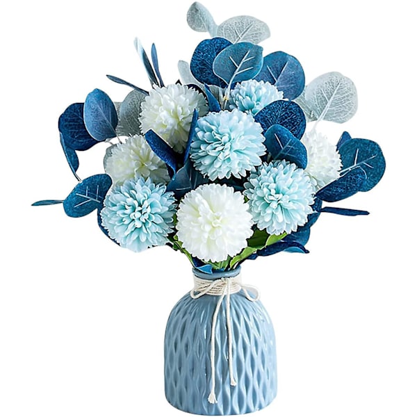 Kunstige Silkeblomster Hortensia Buket, Kunstige Blomster og Blade, Plastikblomster Arrangement Uden Vase Til Bryllup Hjem Kontor Dekoration Blue-White
