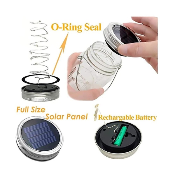Ulkovalaistus Solar String Light 20 LED:tä Solar Mason Jar Lid Set