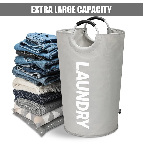 90l stor sammenleggbar vasketøyskurvpose for soverom, stoff (lys grå, L)