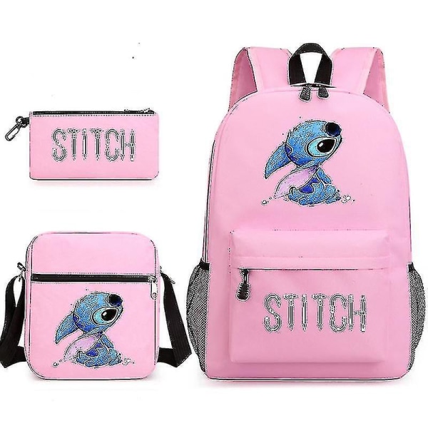 Lilo Stitch rygsæk Tredelt sæt skoletaske_x Pink