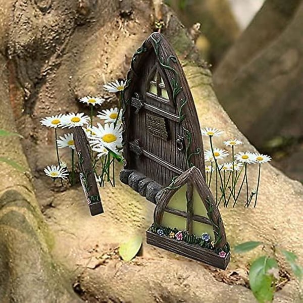 Miniatyr Fairy Gnome Hjem Vindu Og Dør For Trær Dekorasjon Hage Kunst Miniatyr Craft Elf Court