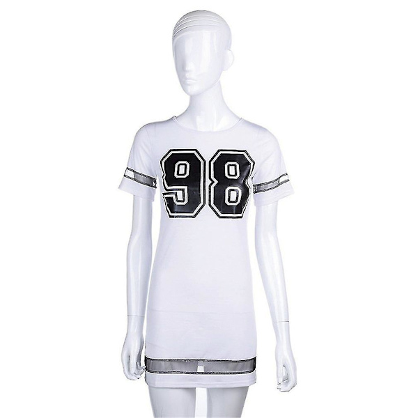 Sommer T-shirt til kvinder med korte ærmer og 98 trykt kjole