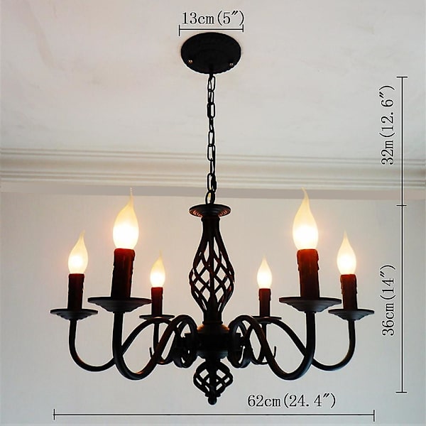 6-armet 36 cm Lysestake-stil Lysekrone Metall Lysestake-stil Chic