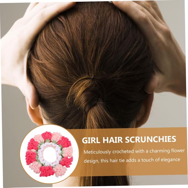 Blomsterhæklet Hårscrunchie til Håndlavet Hårtilbehør Blød Hestehaleholder Stilfuld Blomsterhårbånd