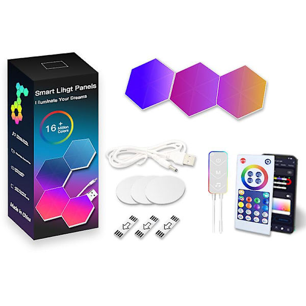 RGB Bluetooth LED Hexagon Lys Indendørs Væghængt Lampe App Fjernbetjening Natlys
