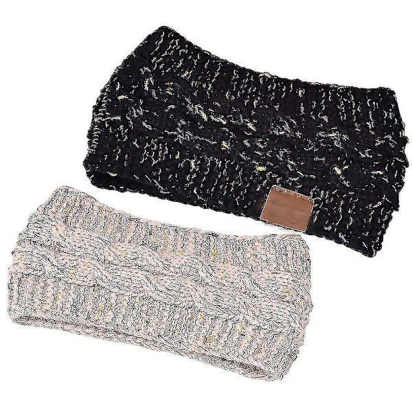 Vintervarmt pannband för kvinnor, fluffigt fleecefodrat, tjockt kabelstickat omslag (2-pack), håraccessoarer, vinterdamernas prickiga garn, ullstickat pannband, höst