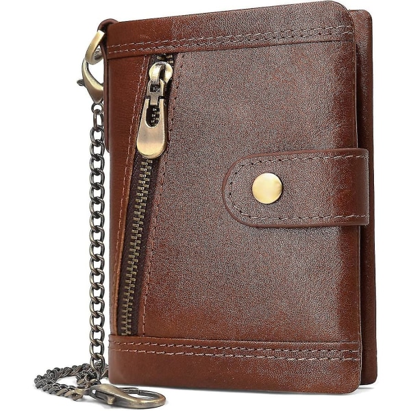 Wallet Men Rfid Protection Genuine Leather Wallet With Chain Men's Wallet Gift